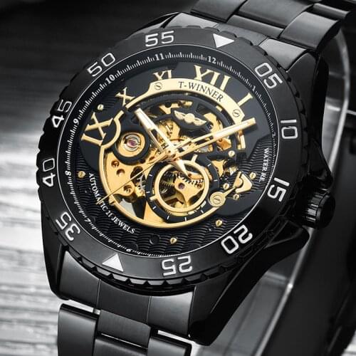 Brand Luxury Mechanical Men Watches Skeleton Automatic Gold Masculino Waterproof Self-winding Clock Stainless Steel Hombre