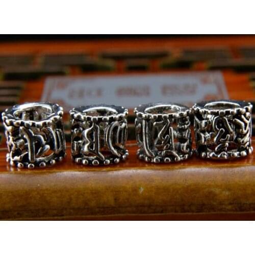 100% 925 Silver Tibetan OM Mantra Beads Sterling Silver Buddhist Words Beads Pure Silver Hollowed OM Mantra Jewelry Beads