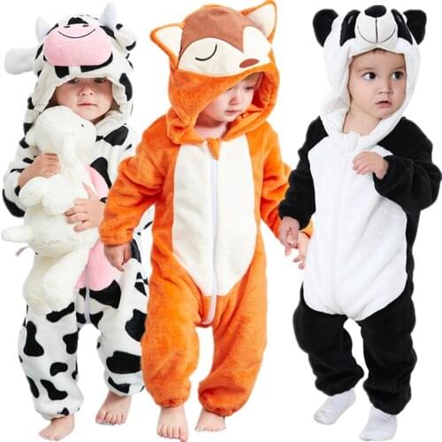 0-2Y Baby Animal Costume Cow/Panda/Fox/lion/monkey Cosplay Romper Newborn Cartoon Jumpsuit