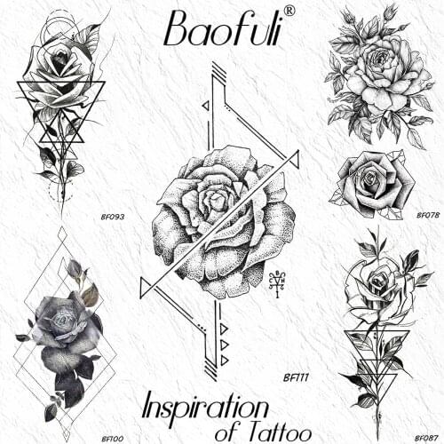 BAOFULI Geometric Arrow Rose Flower Temporary Tattoo Sticker Art Arm Triangle Line Fake Tattoos String Waterproof Tatoo Paper