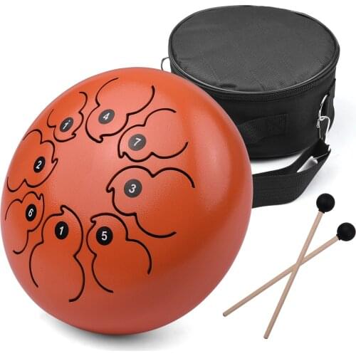 8-inch 8-Tone Steel Tongue Drum F Key Percussion Instrument Hand Pan Drum with Drum Mallets Carry Bag Music Book