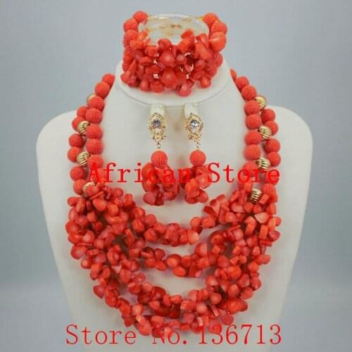Coral Nigerian Wedding Beads Unique Bridal Jewelry Set Popular Style Wholesale Free Shipping R063