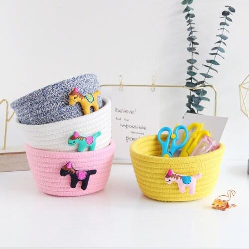Cotton rope storage basket, woven finishing basket Nordic style cotton rope desktop debris pony cotton thread home storage box