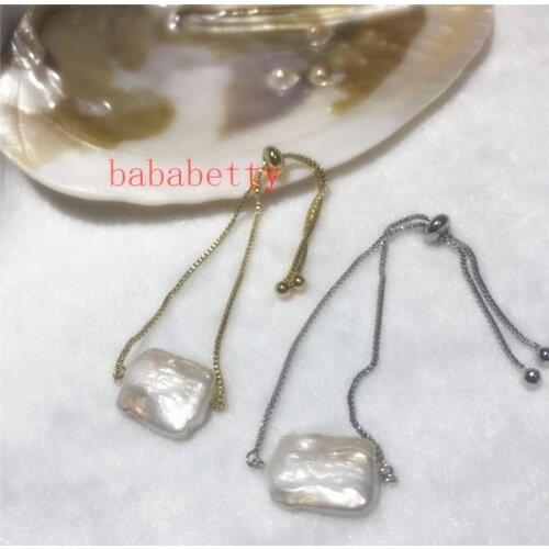 Beautiful large white natural square irregular Baroque pearl bracelet adjustable length