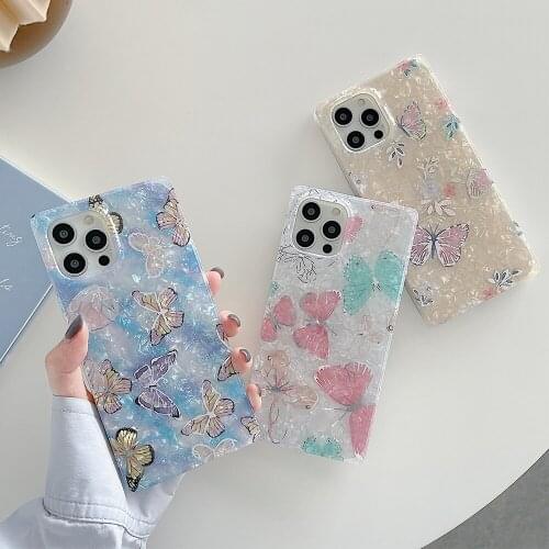 Square Luxury Electroplating Butterfly Phone Case For iPhone 11 12 Pro Max XS Max XR 7 8 Plus Soft Shockproof Dream Shell Cover