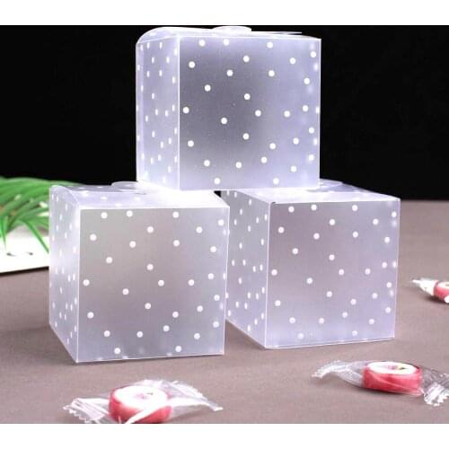 Frosted Translucent Polka Dots PVC Candy Box Wedding Favors Christmas Party Cube Gift Boxes Sweets Candy Cake Gift box