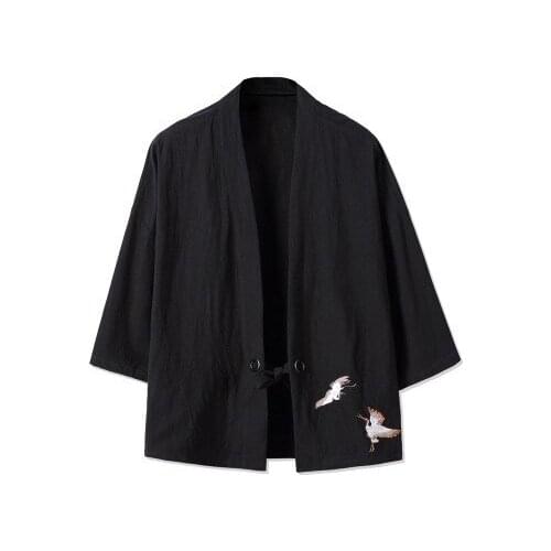 Summer mens Japan Style thin Kimono Jacket Cotton&Linen Loose Cardigan male Casual Crane pattern Plus Size Coat Windbreaker 5XL