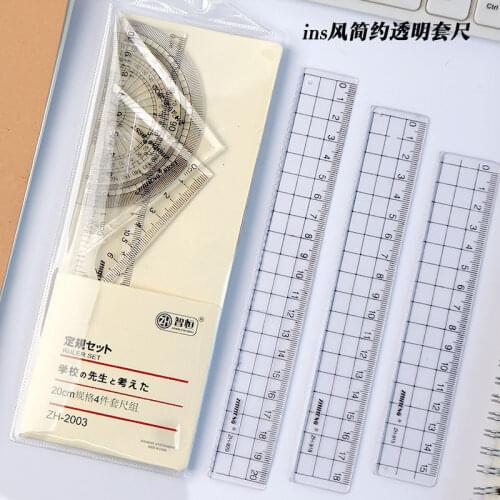 2021 New Ins Style Transparent Ruler Set Protractor Mathematical for School Stationery 15/18/20cm Plastic Simple Straight Rulers