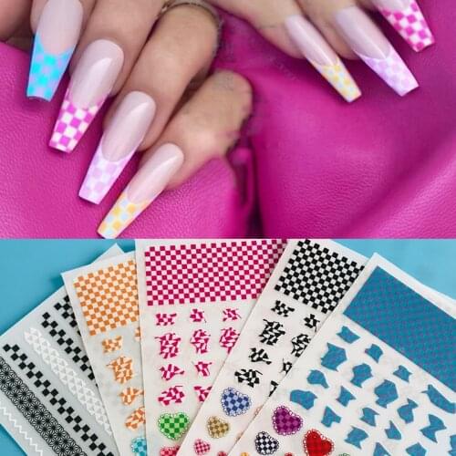 2021 New 3D Bohemia 5Pcs/Lots Self-Adhesive Colorful Geometry Sweater Design Nails Stickers Acrylic Decorations Manicure Z0476