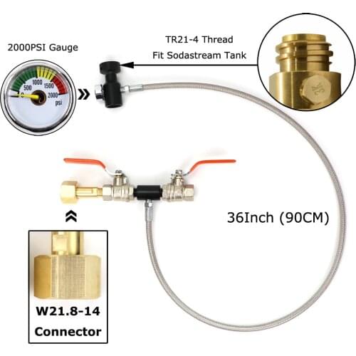 NEW Sodastream Deluxe Dual Valve CO2 Fill Refill Station Charging Adaptor With 37Inch Hose CGA320 & W21.8-14(DIN 477)