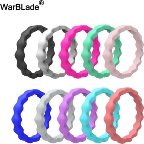 WarBLade New 3mm FDA Food Grade Silicone Ring Hypoallergenic Crossfit Flexible Wave Silicone Finger Ring For Women Wedding Rings
