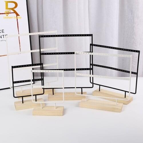 Wholesale Wooden Base Metal Ear Studs Pendant Jewelry Holder Display Stand Organizer Earrings Presenting Rack 24/44/66 Holes