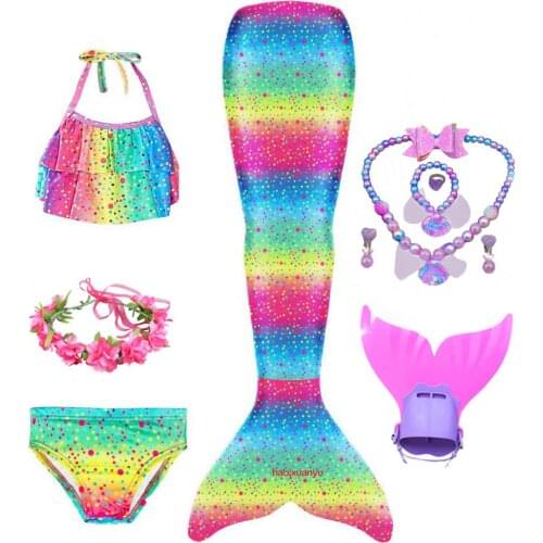 Birthday Gift Lovely Mermaid Tail Holiday Beach Bikini Mermaid Costume with Monofin Flipper Princess Dress Presents for girls