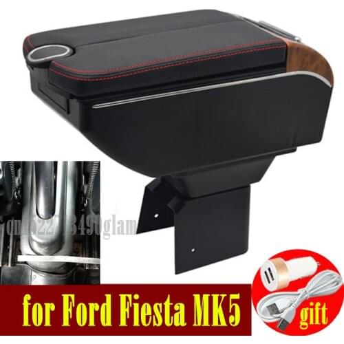 For Ford Fiesta MK5 armrest box Double doors open 7USB Centre Console Storage Box Arm Rest