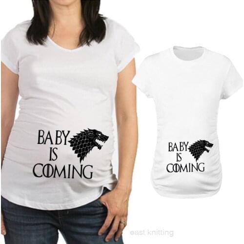 Plus Size S-3XL Funny Maternity Tshirts Pregnant Women Pregnancy Clothes Short Sleeve O-Neck Letter Baby is Coming Print T-shirt