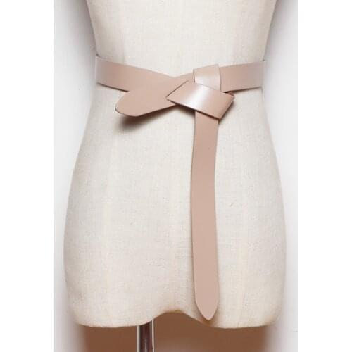 Fashion Solid Cow Leather Women Belts Self-tie Non-Buckle Coat Dress Jean Belt Waistband Autumn Genuine Leather Waist Belt Strap