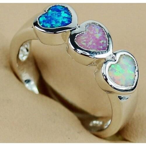 SHUNXUNZE pink white blue mix opal Heart big jewelery rings for women Lovely Jewelry & Accessories Rhodium Plated R3563 size 7 9