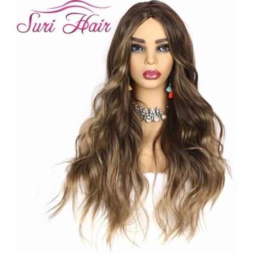Suri Hair Synthetic Wigs Body Wave For Women Long Hair High Temperature 130% Density Brown Blonde Glueless Cosplay Fake Hair Wig