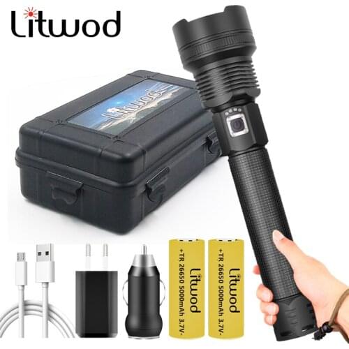 Xhp90.2 Powerful Led Flashlight Torch USB Rechargeable Litwod Zoom in or Out Camping 30W Bulbs 18650 or 26650 Battery Light CE