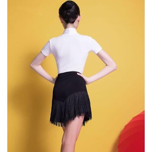 Summer Girls Latin Dance Skirts New Black Ballroom Practice Clothing Brief Inside Competition Chacha Dance Fringe Skirts G2073