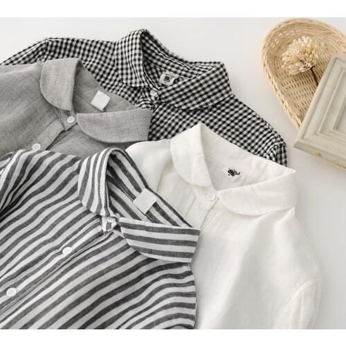 Lamtrip Spring High Quality Plaid Grey Cotton Yarn Soft Long Sleeve Casual Shirt Blouse Vintage