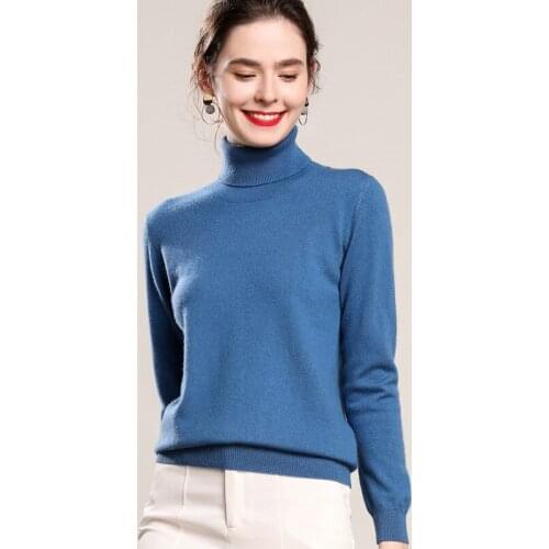 Blue cashmere turtleneck sweater mujer women Korean style pull fem me 2019 autumn winter knitwear plus over sized Knitted