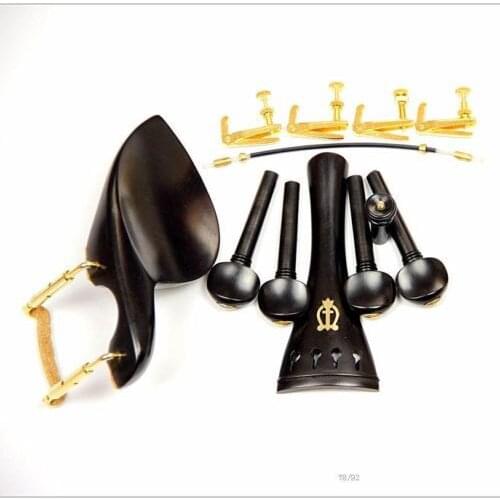 1 Set New High Quality Ebony Wood 4/4 Violin Parts Chinrest & Golden Clamps Endpin Golden Tuners