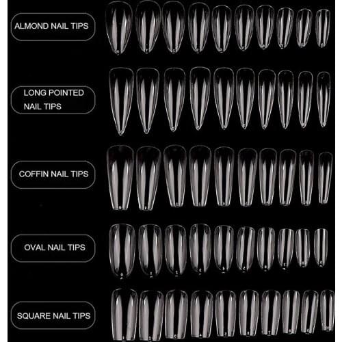 1Box 500Pcs Coffin Fake Nail Full Cover Fake Tips Transparent Artificial Acrylic Gel UV Manicure Nail Tools