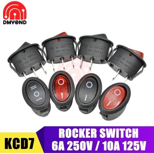 10PCS Oval Rocker Switch Toggle IO On-Off Car Boat Power Switch 2Pin 3Pin 2 3 PIN Position LED Light 6A 250V 10A 125V AC