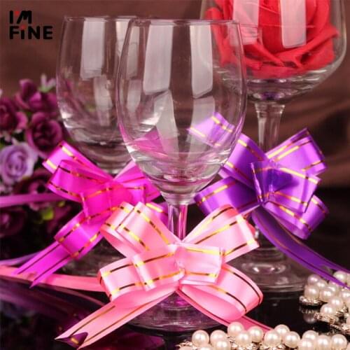 100PCS/Pack Wedding Glossy Butterfly Knot Car Handle Hand Pull Flower Gift Packaging Home Wrapping Decoration 1.2x 23cm