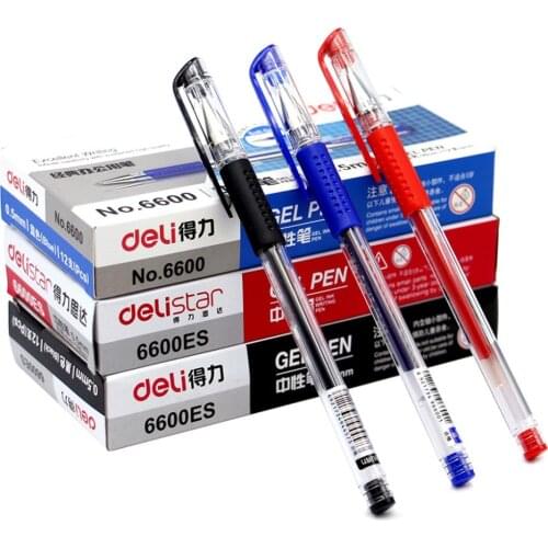 12PCS Special Offer DELI 6600ES Gel Pen Signature Pen 0.5mm Pen To Office Student