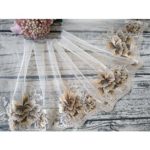 2Yards Embroidered Lace Trim Golden Yellow Ribbon Lingerie Costume Sewing Mesh Fabric Curtains Clothes Accessories 21cm