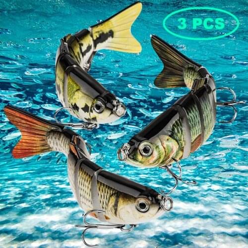3Pcs 3D Fishing Lures Storage Box Simulated Sinking Swinging Body Double Sharp Tackles Pike Bass Trout Pike Yellow Perch Walleye