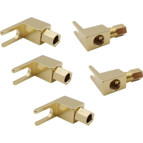 5Pcs/lot 4mm Banana Plug Speaker Connector Gold Plated Right Angle 4 mm Banana Plug Y Fork Spade Screw Solderless Wire Connector