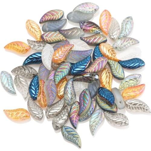 50Pcs Crystal Pendant Wing Shape Rainbow Color 8X18 Plated Glass Petal Leave Beads For DIY Making Charm Earing Eacklace Jewelry