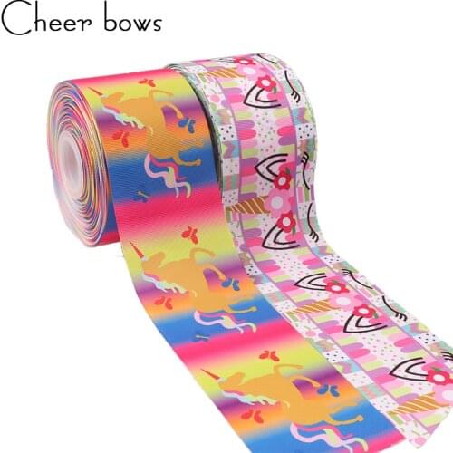 2Y/lot 3" 75mm Grosgrain Ribbon Monocerus Printed DIY Hairbows Accessories Holiday Decorations Materials Gifts Packing Warrping