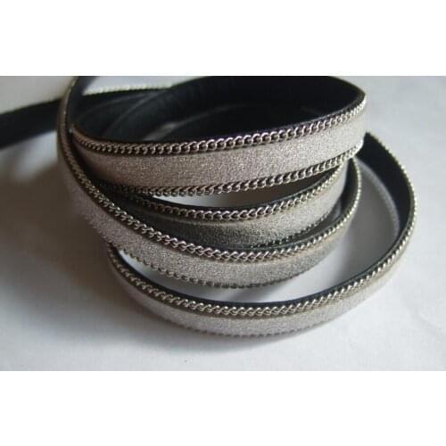 Free shipping 100meters metallic silver 10x2mm Flat Suede Leather cord , imitation flat leather cord 10mm