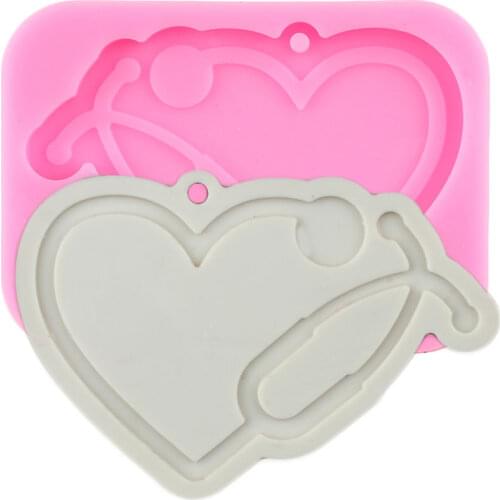 Shiny Glossy Doctor Stethoscope Love Shape MouldDIY Craft Pendant Keychain Silicone Epoxy Resin Mold Badge Reel Phone Socket