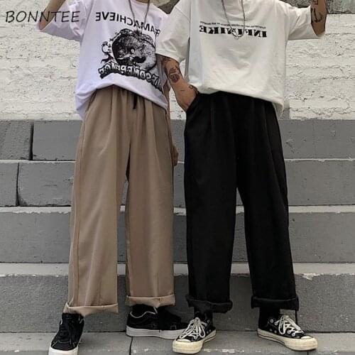 Spring Pants Loose Couples Cargo Plus Size Elastic Waist Fashion Solid Simple Streetwear Full Length Female Straight Trousers