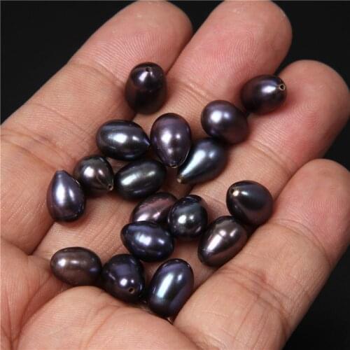 Oval 8-9mm Half Hole Natural Pearl Beads For Jewelry Making Earrings Craft Rice Black Half Drilled Pearls Accessories DIY 10PCS