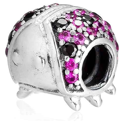 100% 925 Sterling Silver Ladybird Crystal Bead Fit Charms Silver 925 Original Bracelet Beads for Jewelry Making Berloque