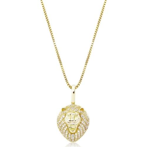 Lion Head 925 Silver Solid Pendant with Zircon Hip Hop Personality Clavicle Chain for Men and Women Gift Box Chain