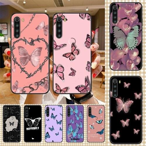 Cute Pink blue Butterfly Phone case For Xiaomi Redmi Note 7 7A 8 8T 9 9A 9S 10 K30 Pro Ultra black soft funda pretty cell cover