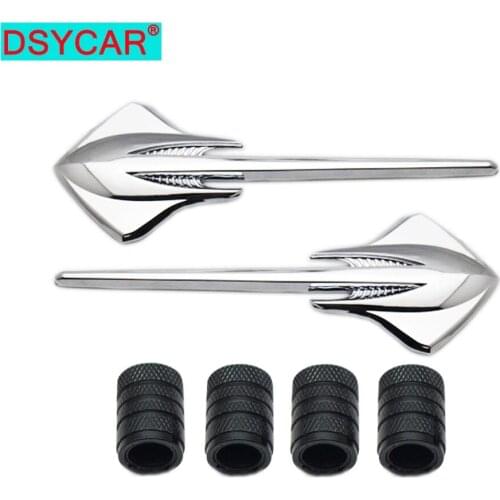 DSYCAR 1Pair 3D Metal Stingray Logo Car Badge Emblem Sticker +4Pcs Knurled Style With Plastic Core Valve Caps for Universal Car
