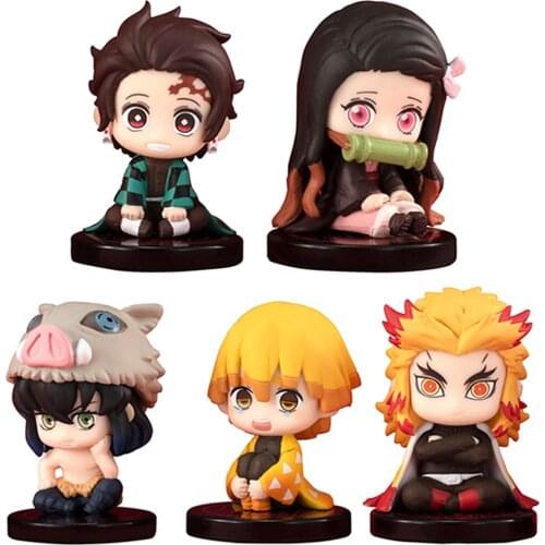 5Pcs Anime Demon Slayer Figures Kimetsu No Yaiba Action Figures Kamado Tanjirou Nezuko Figurine Model Cute Kawaii Kids Toy Gift