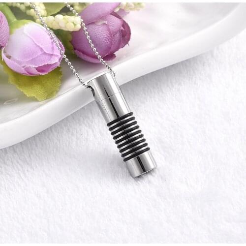 IJD2464 Classic Hot 316L Stainless Steel Cylinder Memorial Urn Jewellery Women Men Keepsake Cremation Pendants for Ashes