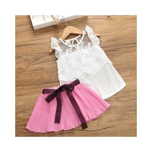2020 New Skirt Set Summer Kids Baby Girls Clothing T-Shirt Solid Color Fashion Foreign Style Sweet Lovely Simplicity Comfortable