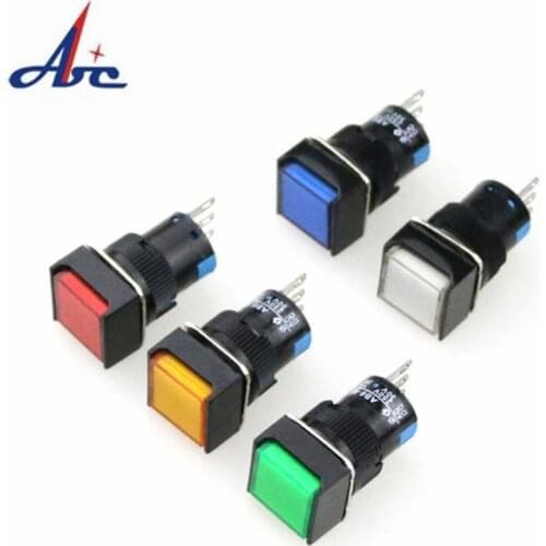 Momentary Push button Switches LA16F-11D AL6F-M Square button with light 5 pins 16MM self return