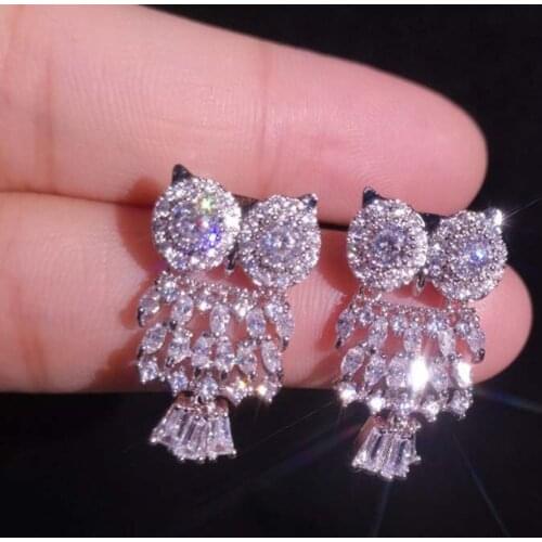Fashion Cute Sparkling Cubic Zirconia Owl Earrings For Women Gift High Quality S925 Ear Needle Animal Stud Earrings With Stones