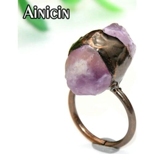 Natural Purple Amethyst Double Side Antique Bronze Plating Open Adjustable Rings for Women Jewelry 10pcs